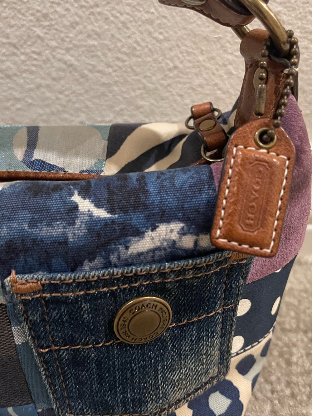 Vintage Coach Mini Bag Patchwork Denim Y2K Shoulder Bag Purse - Picture 4 of 9